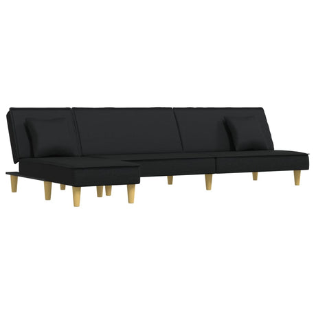 L-formad bäddsoffa svart 255x140x70 cm tyg