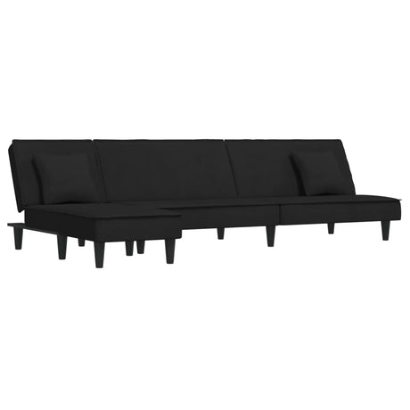 L-formad bäddsoffa svart 255x140x70 cm sammet