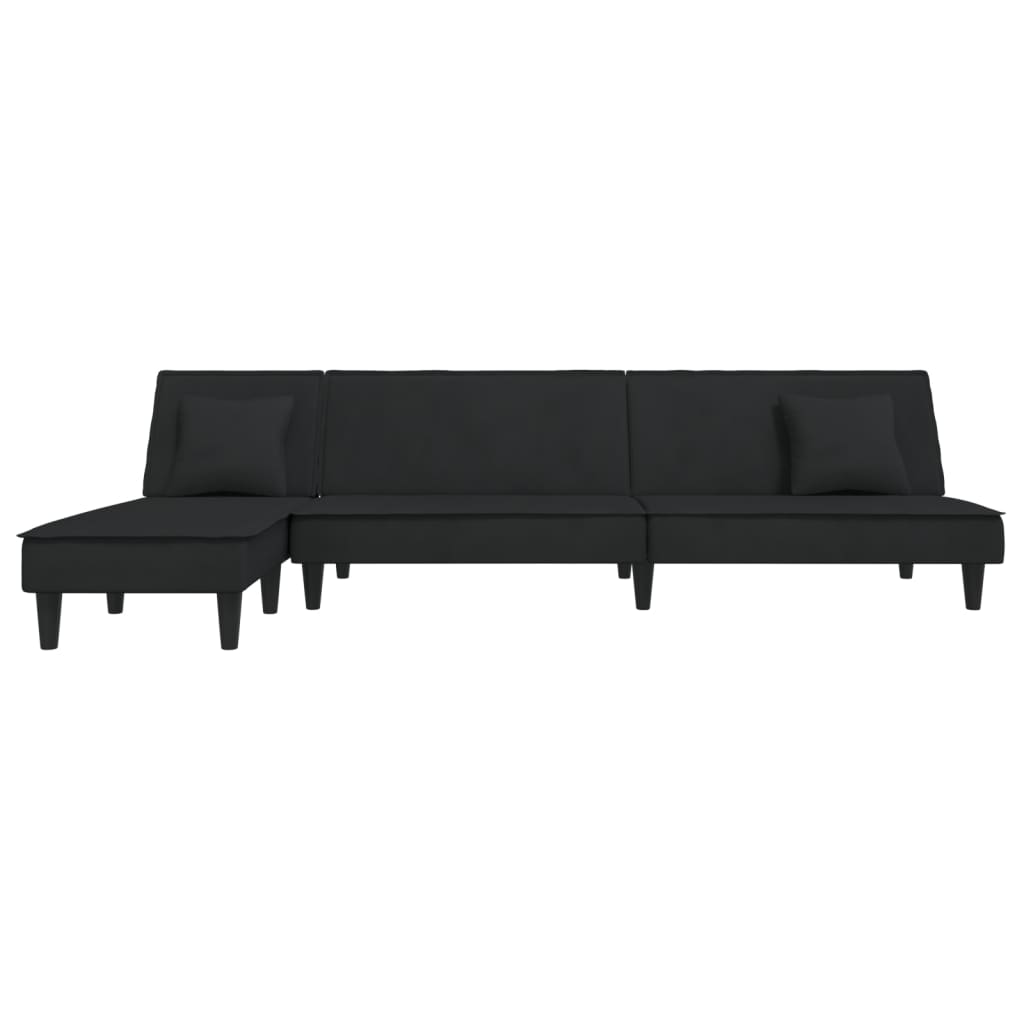 L-formad bäddsoffa svart 255x140x70 cm sammet