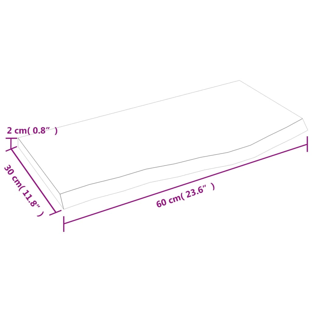 Bänkskiva för badrum 60x30x2 cm obehandlat massivt trä