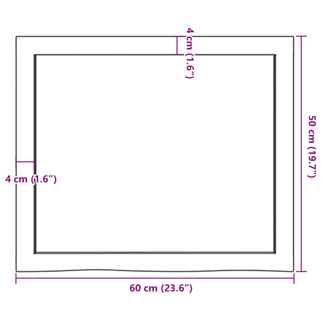 Bänkskiva för badrum 60x50x(2-4) cm obehandlat massivt trä