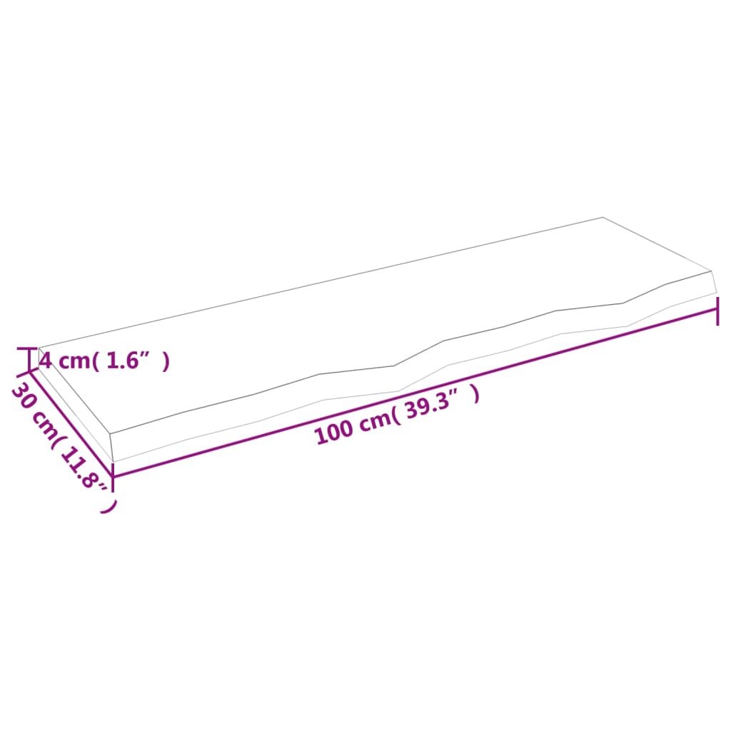 Bänkskiva för badrum 100x30x(2-4) cm obehandlat massivt trä