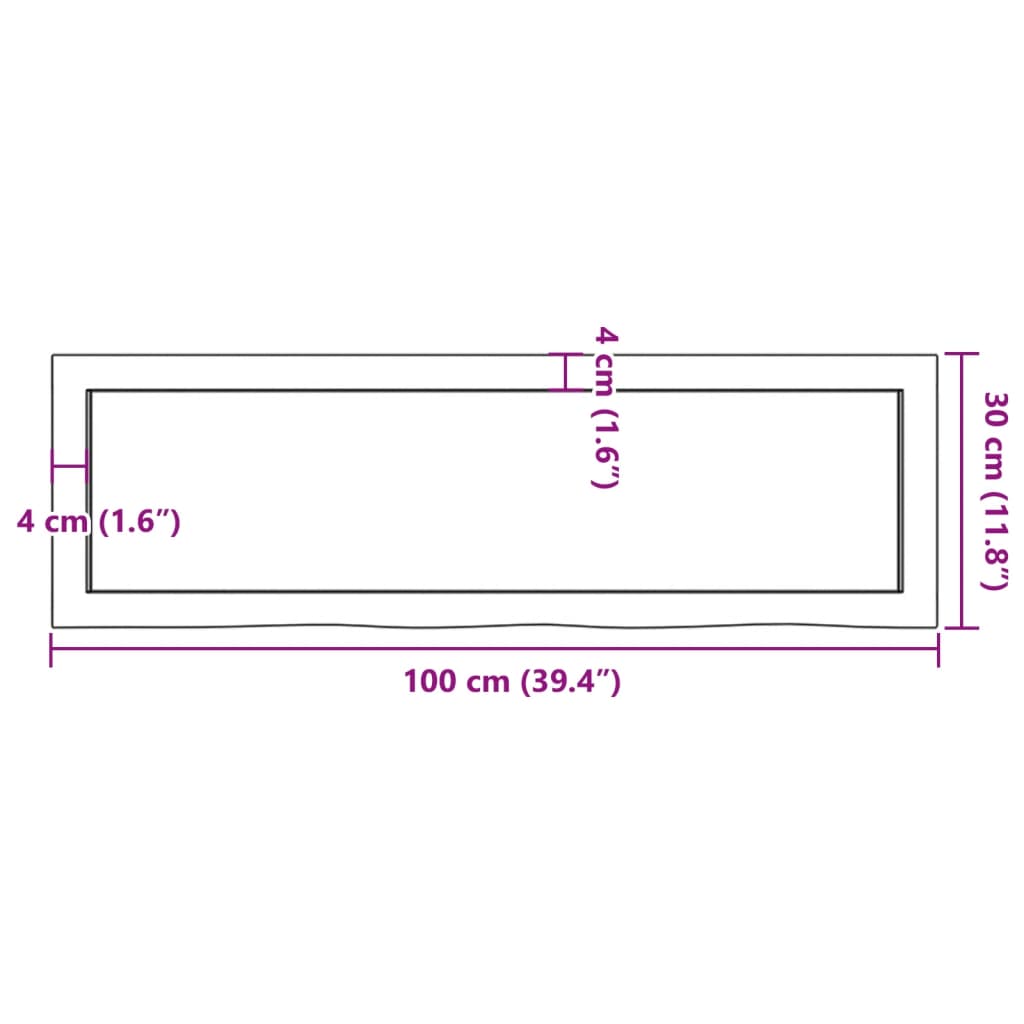 Bänkskiva för badrum 100x30x(2-4) cm obehandlat massivt trä