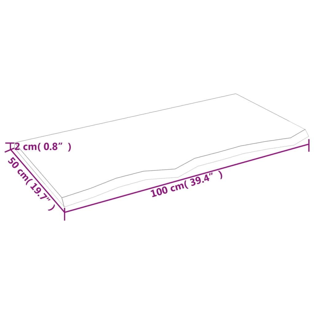 Bänkskiva för badrum 100x50x2 cm obehandlat massivt trä