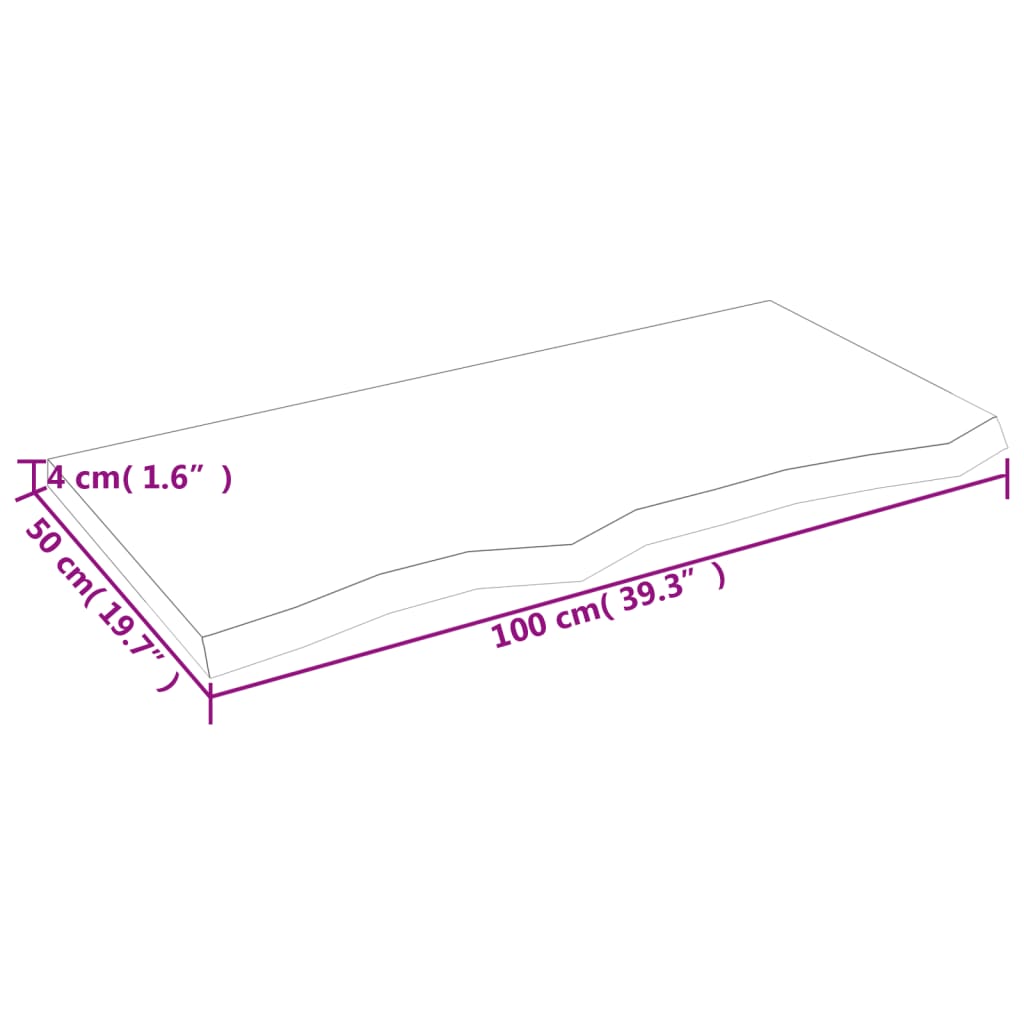 Bänkskiva för badrum 100x50x(2-4) cm obehandlat massivt trä