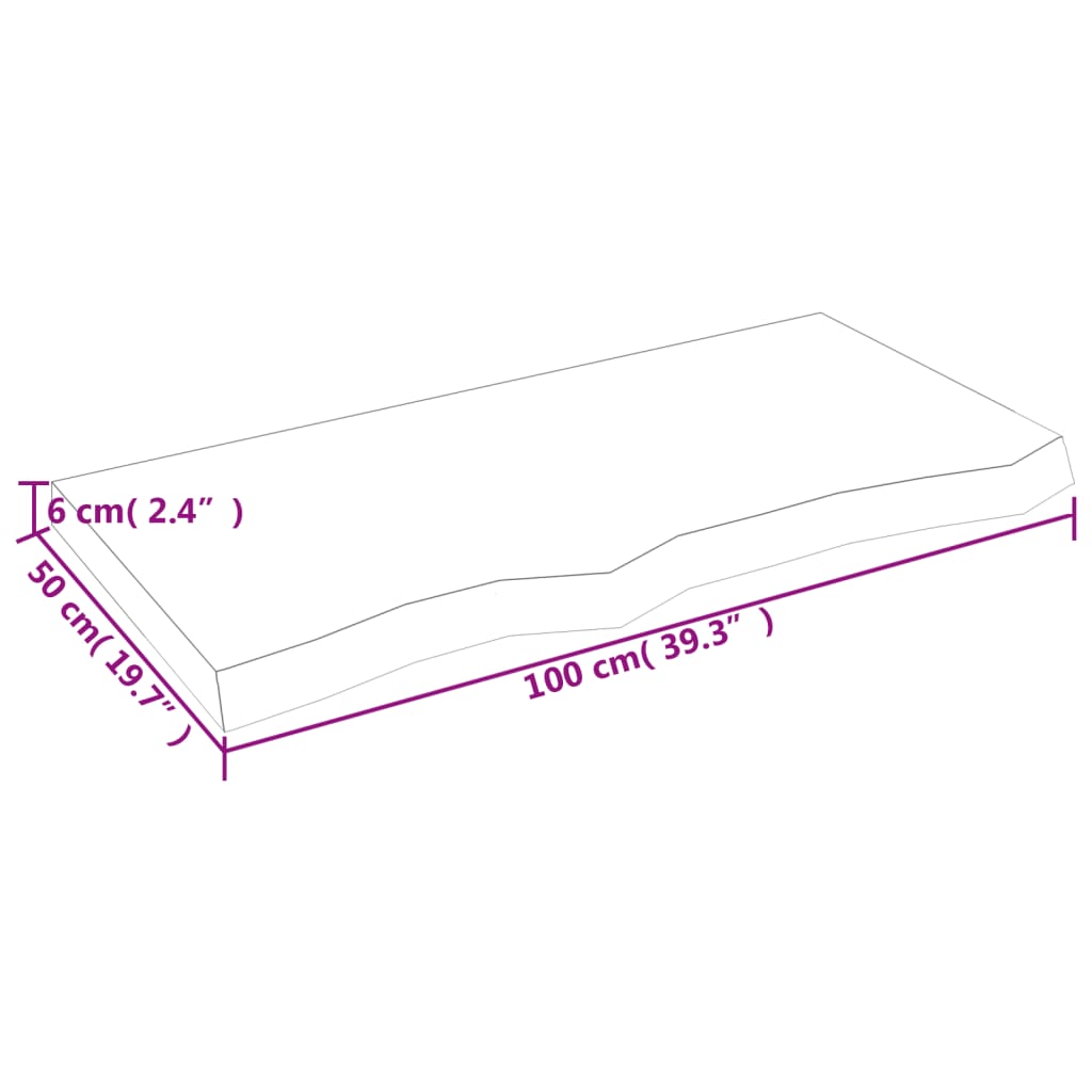 Bänkskiva för badrum 100x50x(2-6) cm obehandlat massivt trä