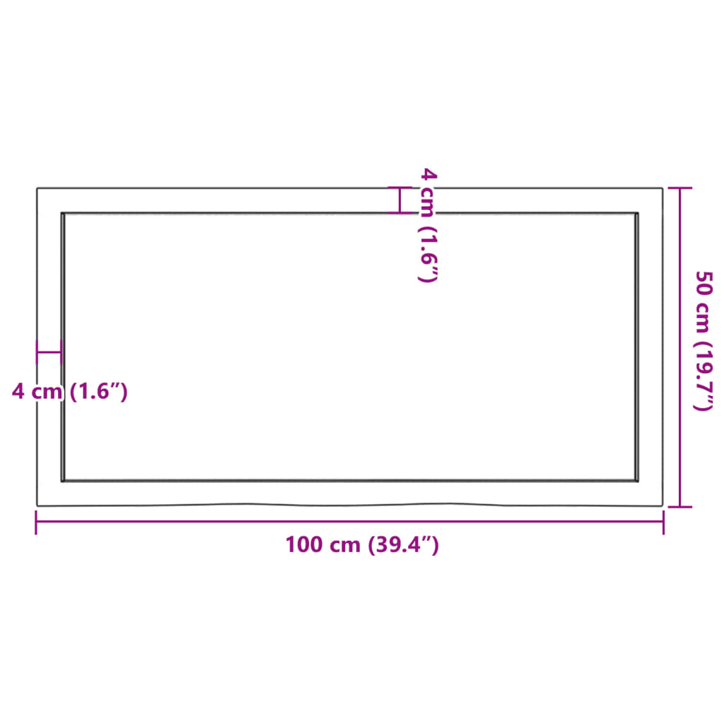 Bänkskiva för badrum 100x50x(2-6) cm obehandlat massivt trä