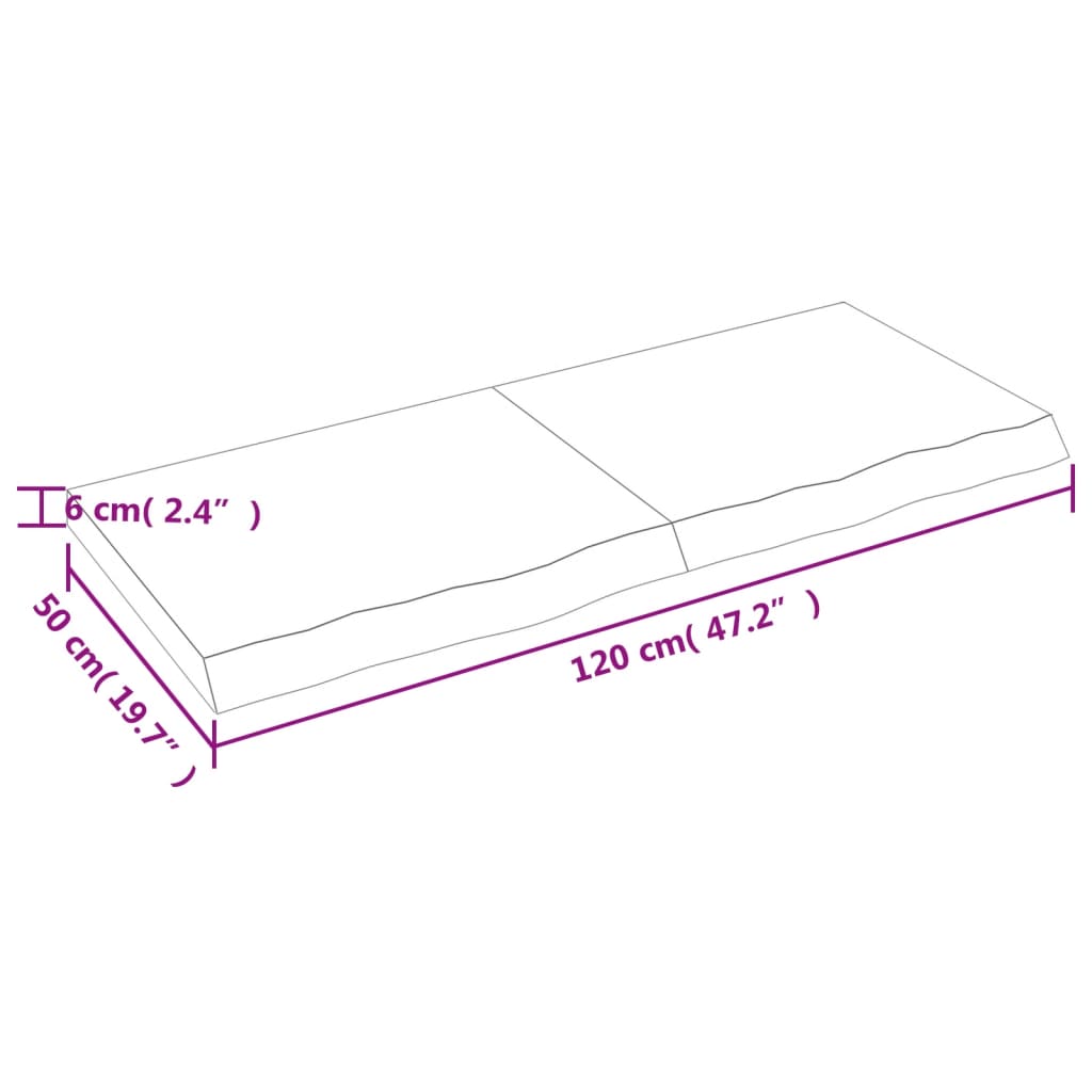 Bänkskiva för badrum 120x50x(2-6) cm obehandlat massivt trä