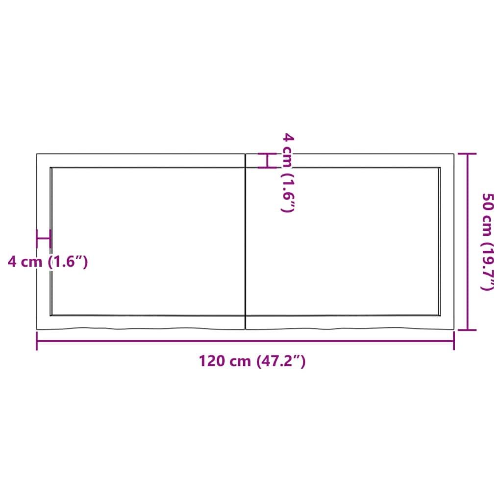 Bänkskiva för badrum 120x50x(2-6) cm obehandlat massivt trä