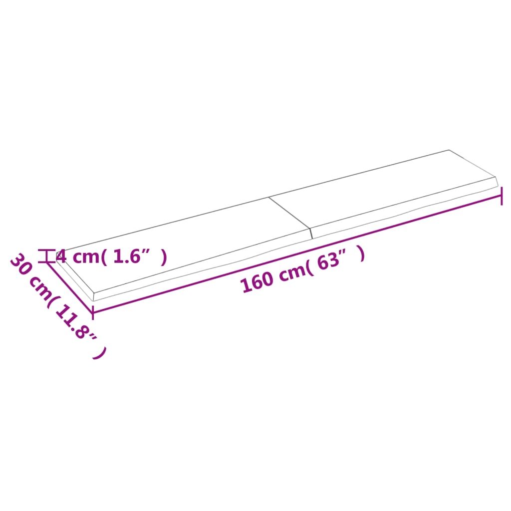 Bänkskiva för badrum 160x30x(2-4) cm obehandlat massivt trä