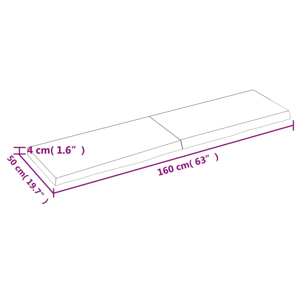 Bänkskiva för badrum 160x50x(2-4) cm obehandlat massivt trä