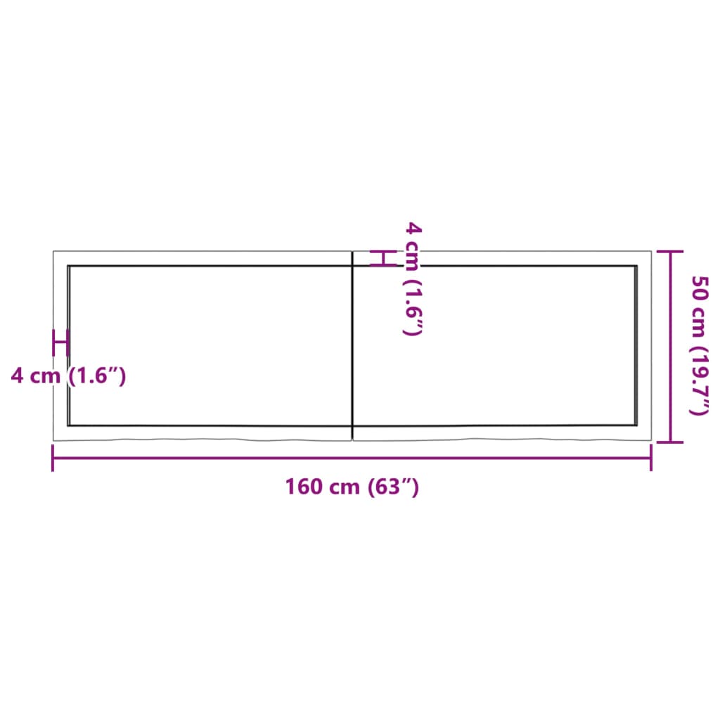 Bänkskiva för badrum 160x50x(2-4) cm obehandlat massivt trä