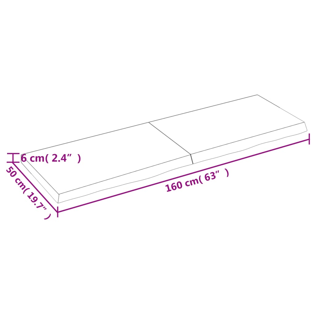 Bänkskiva för badrum 160x50x(2-6) cm obehandlat massivt trä