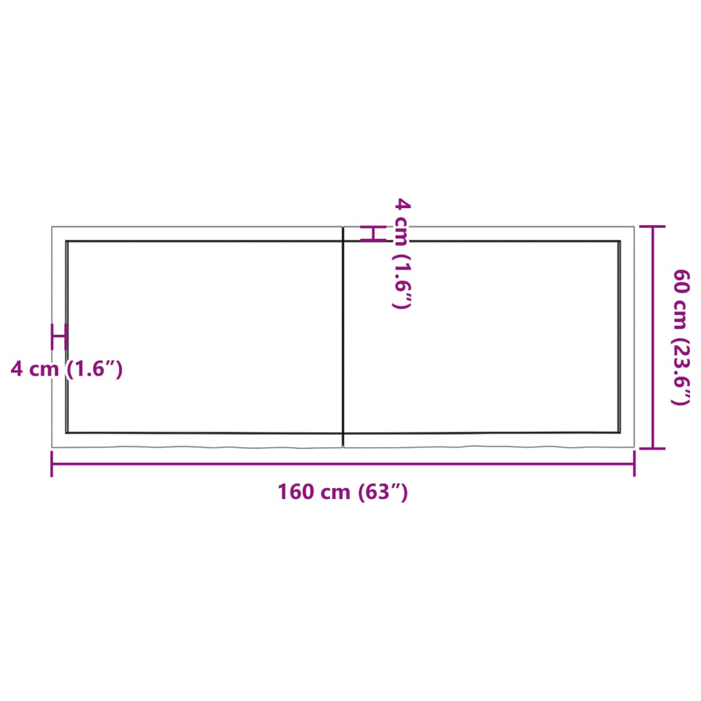 Bänkskiva för badrum 160x60x(2-4) cm obehandlat massivt trä