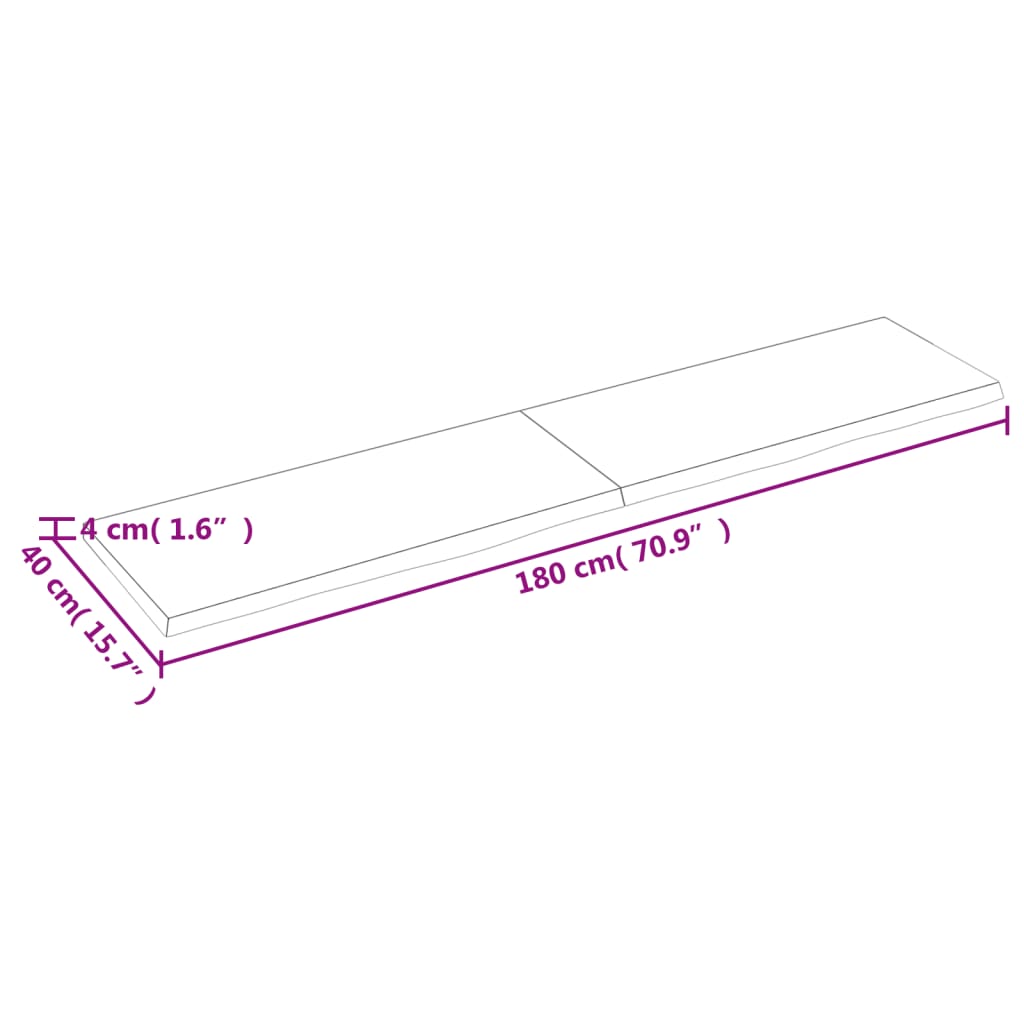 Bänkskiva för badrum 180x40x(2-4) cm obehandlat massivt trä