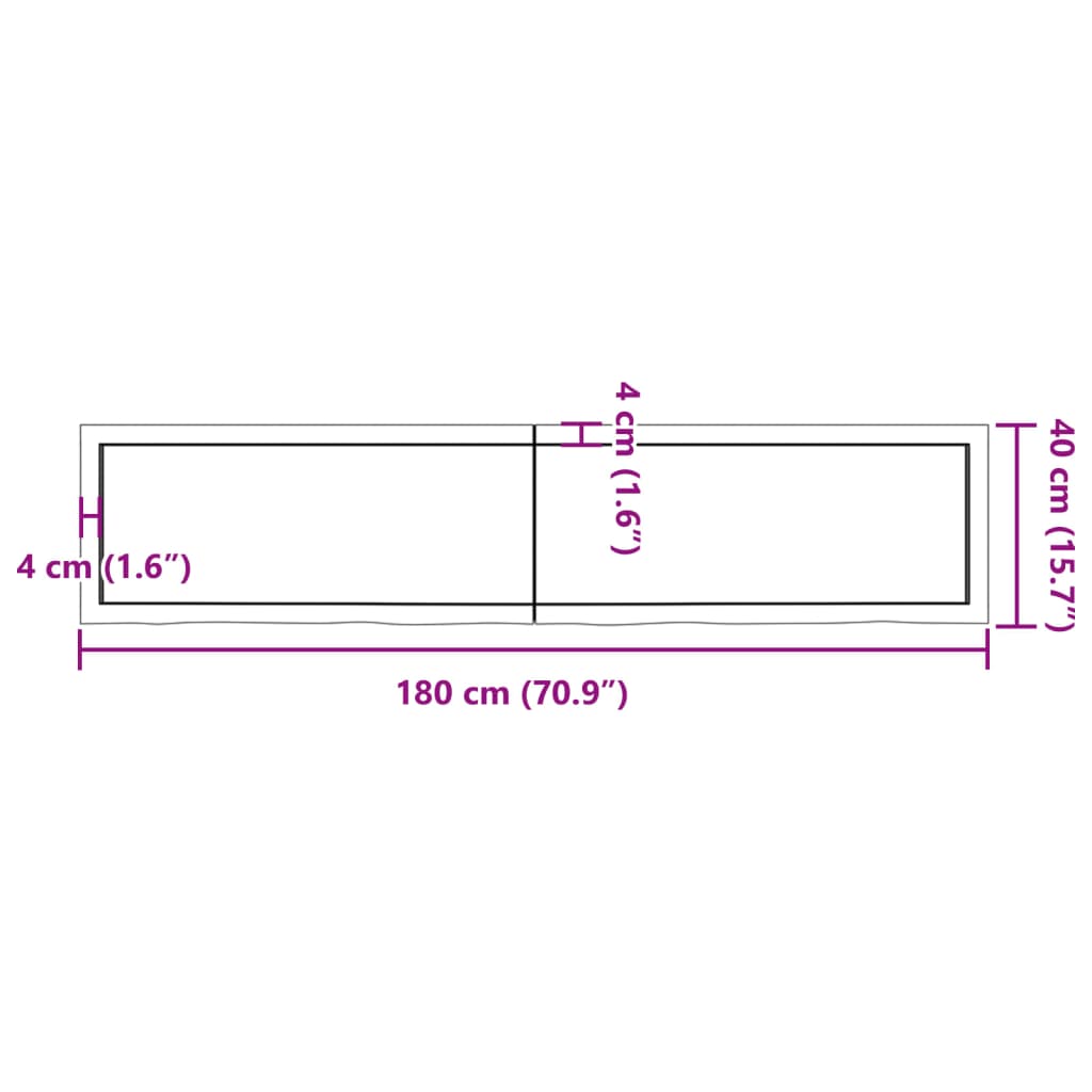 Bänkskiva för badrum 180x40x(2-4) cm obehandlat massivt trä