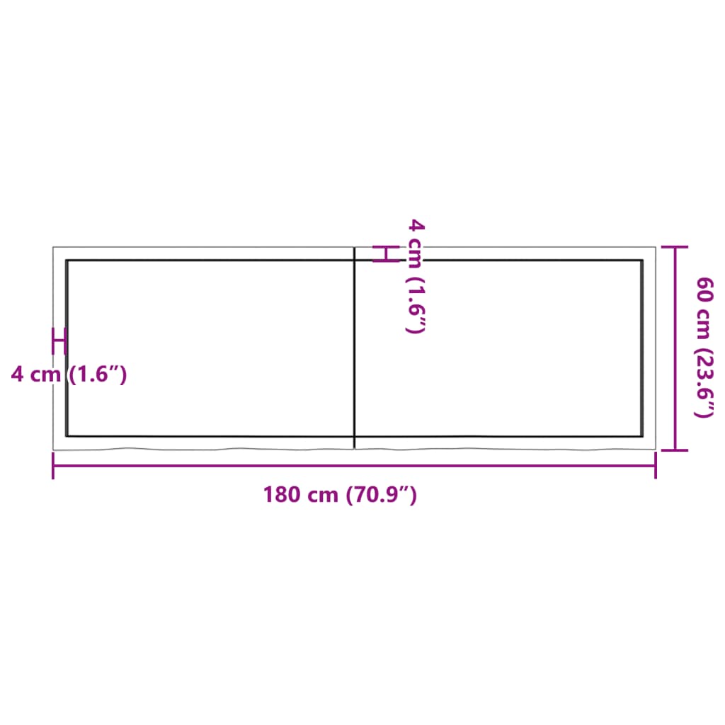 Bänkskiva för badrum 180x60x(2-6) cm obehandlat massivt trä