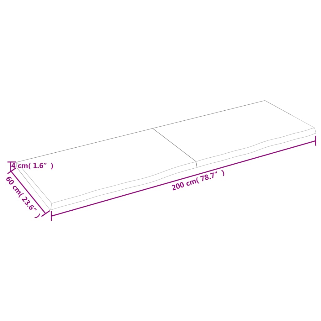 Bänkskiva för badrum 200x60x(2-4) cm obehandlat massivt trä