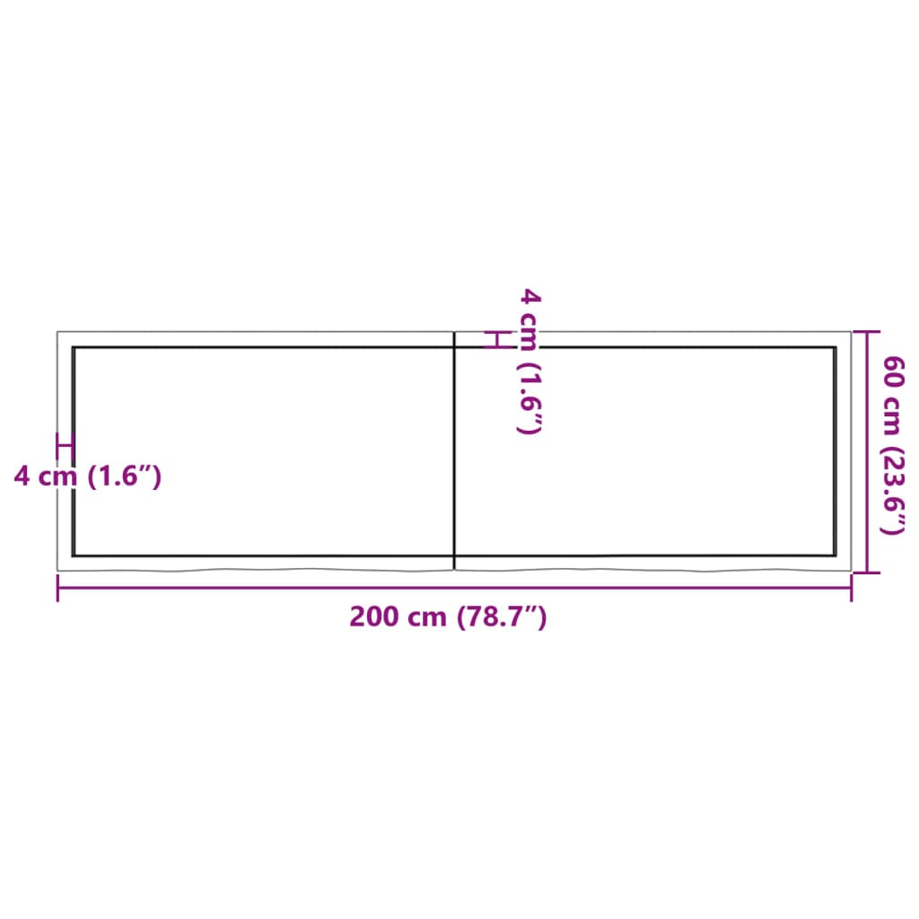 Bänkskiva för badrum 200x60x(2-4) cm obehandlat massivt trä