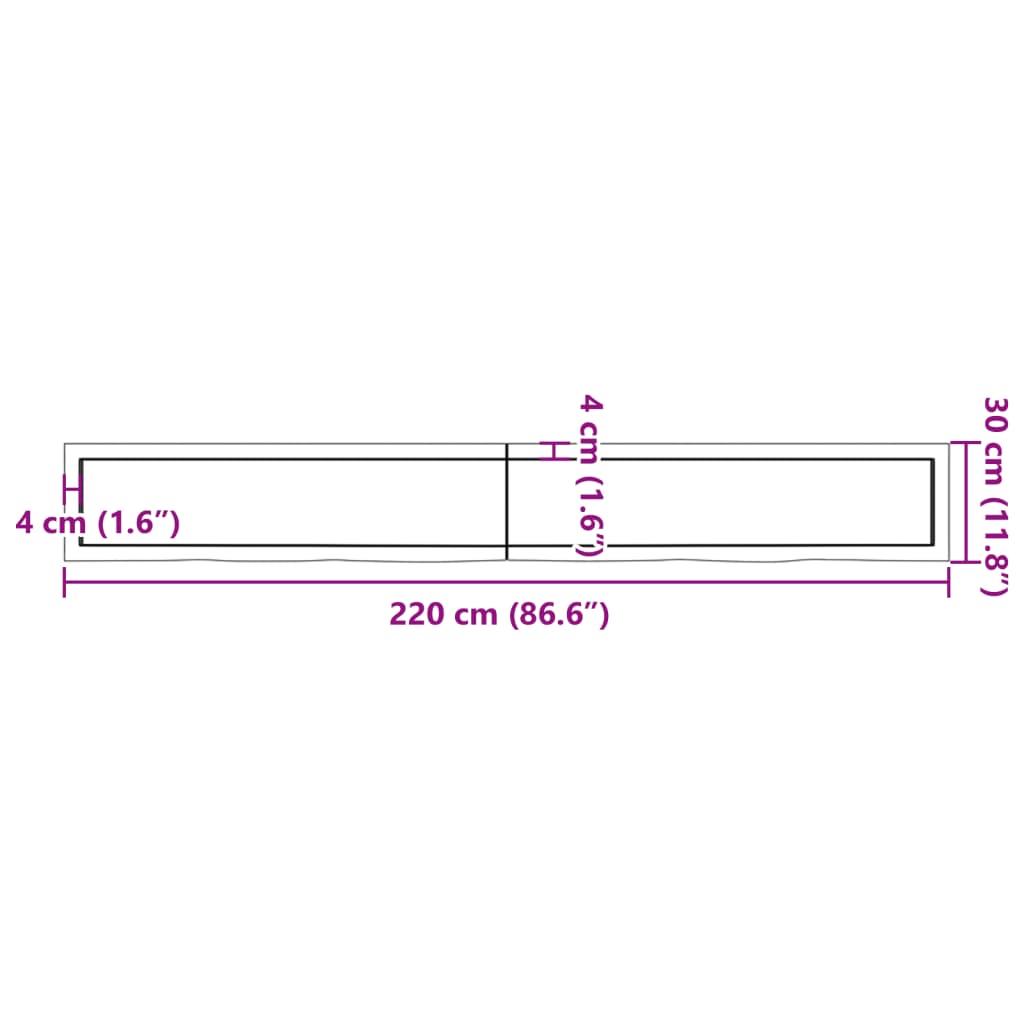 Bänkskiva för badrum 220x30x(2-6) cm obehandlat massivt trä