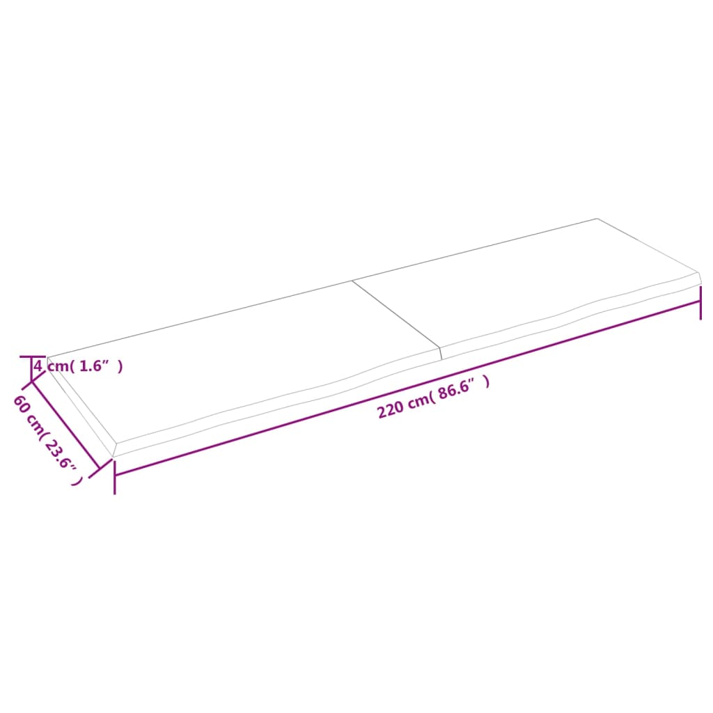 Bänkskiva för badrum 220x60x(2-4) cm obehandlat massivt trä