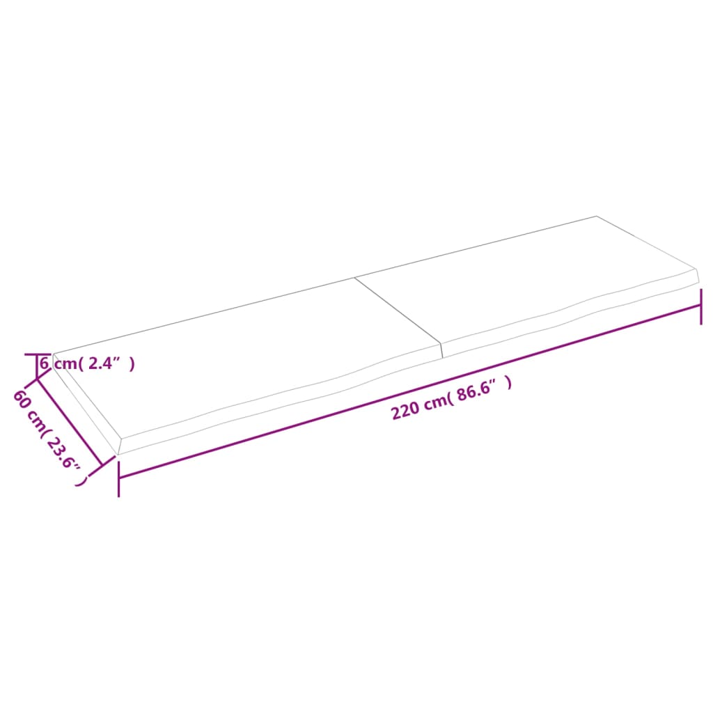 Bänkskiva för badrum 220x60x(2-6) cm obehandlat massivt trä