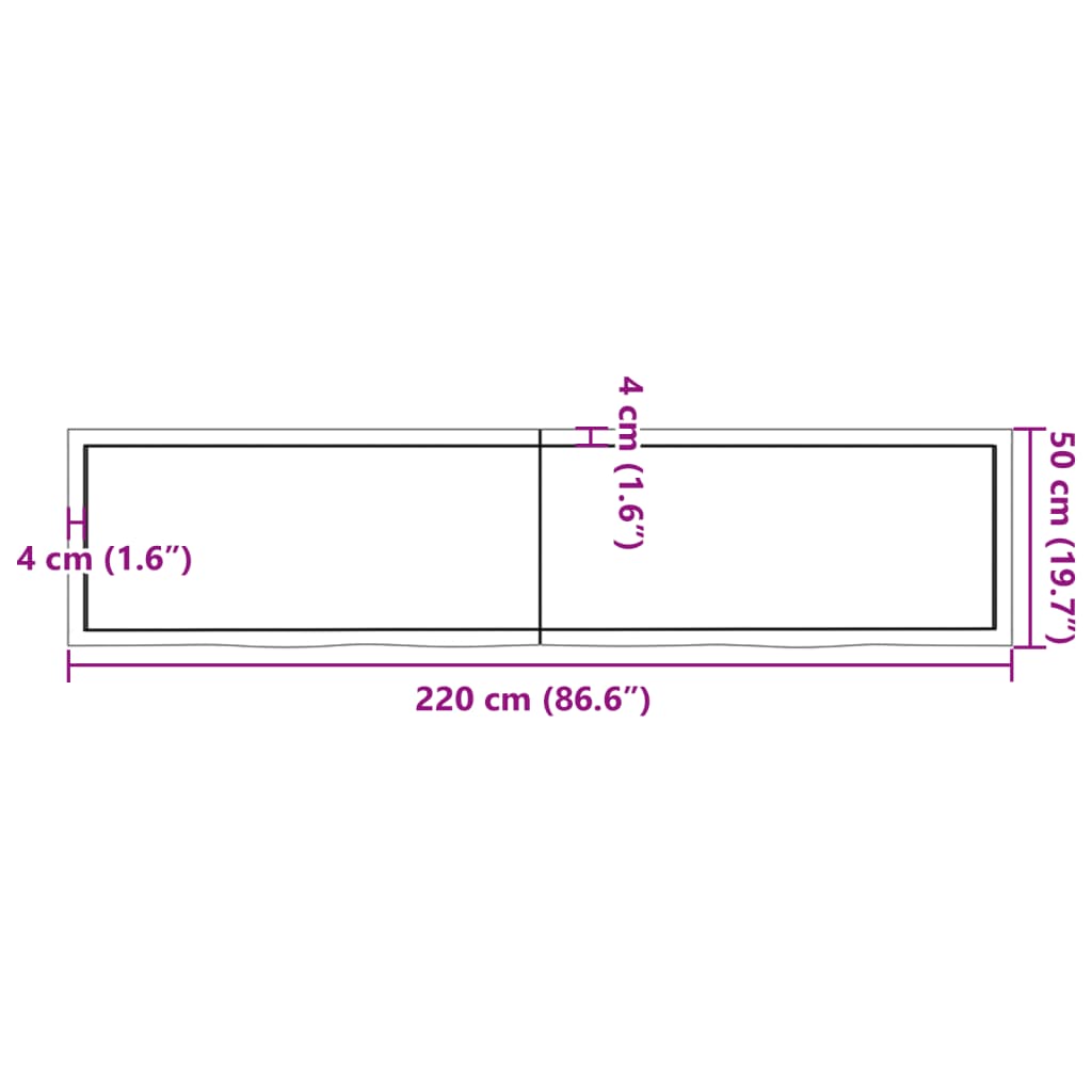 Bänkskiva badrum ljusbrun 220x50x(2-4) cm behandlat massivt trä