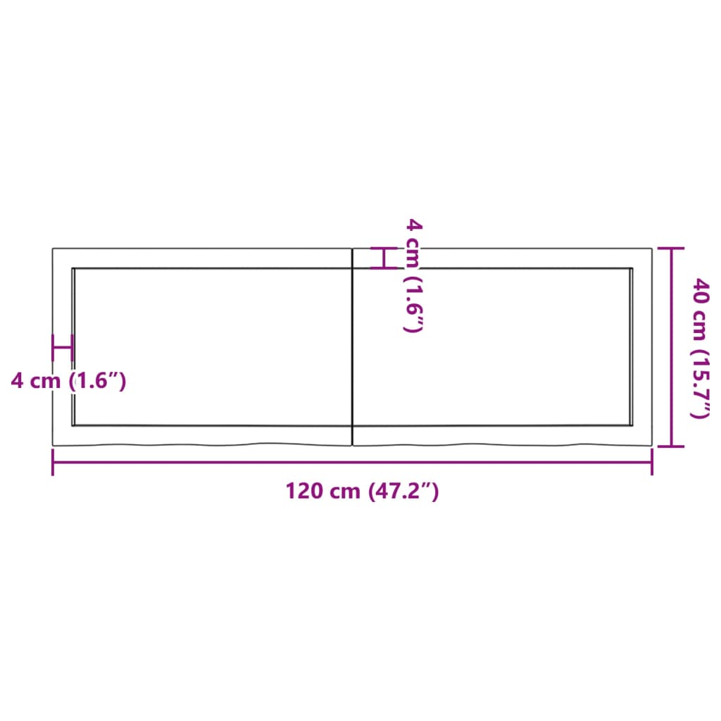 Bänkskiva badrum mörkbrun 120x40x(2-4) cm behandlat massivt trä