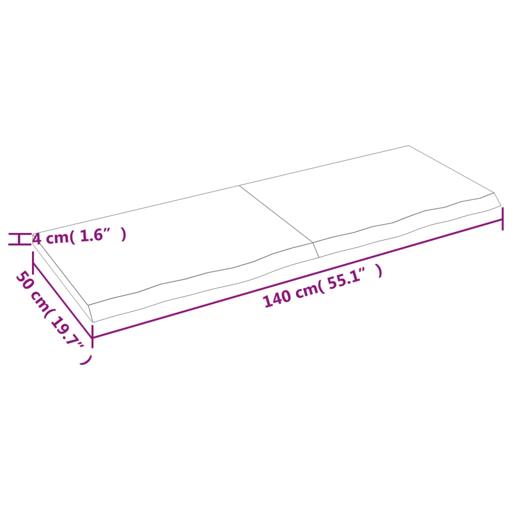 Bänkskiva badrum mörkbrun 140x50x(2-4) cm behandlat massivt trä