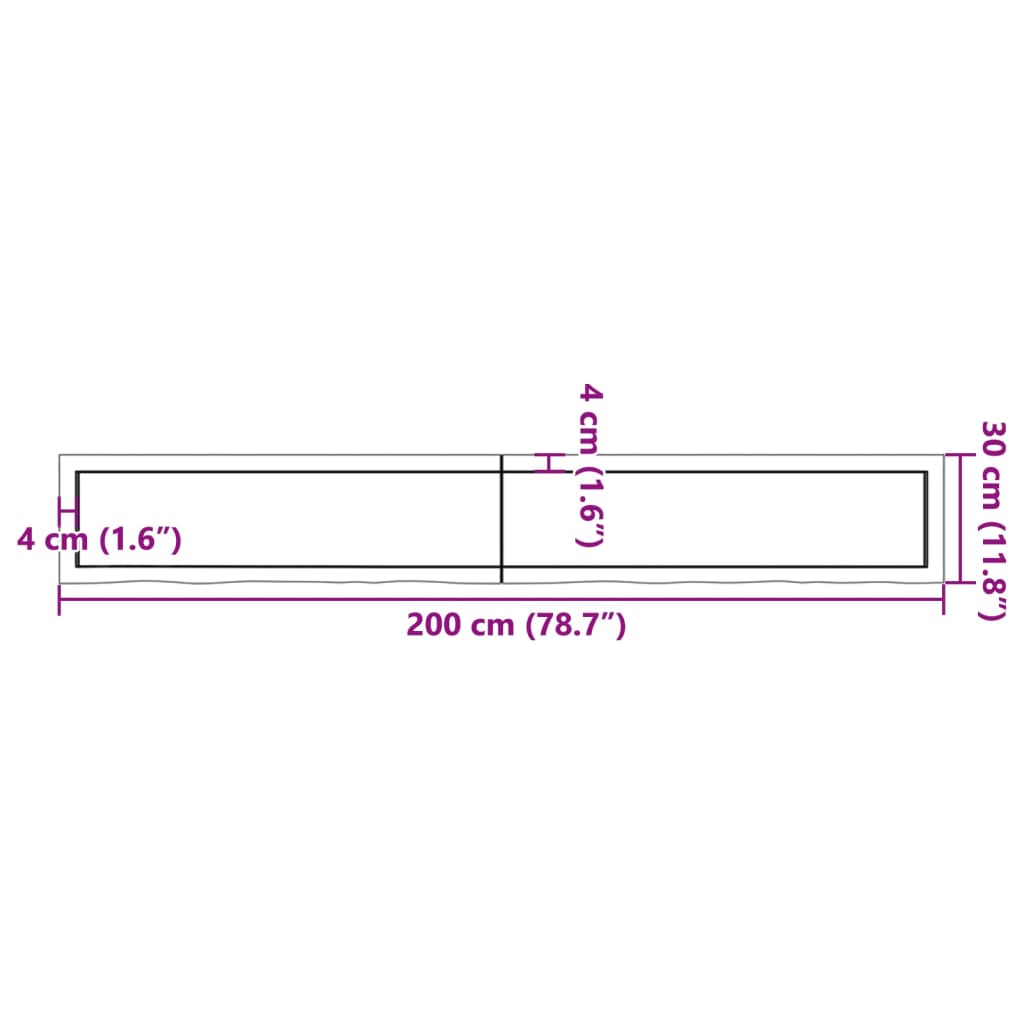 Bänkskiva badrum mörkbrun 200x30x(2-4) cm behandlat massivt trä