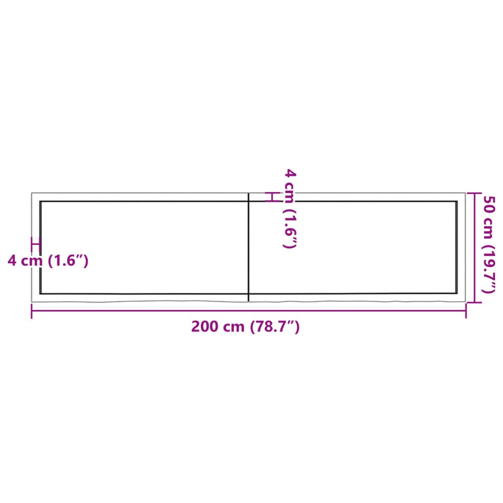 Bänkskiva badrum mörkbrun 200x50x(2-6) cm behandlat massivt trä