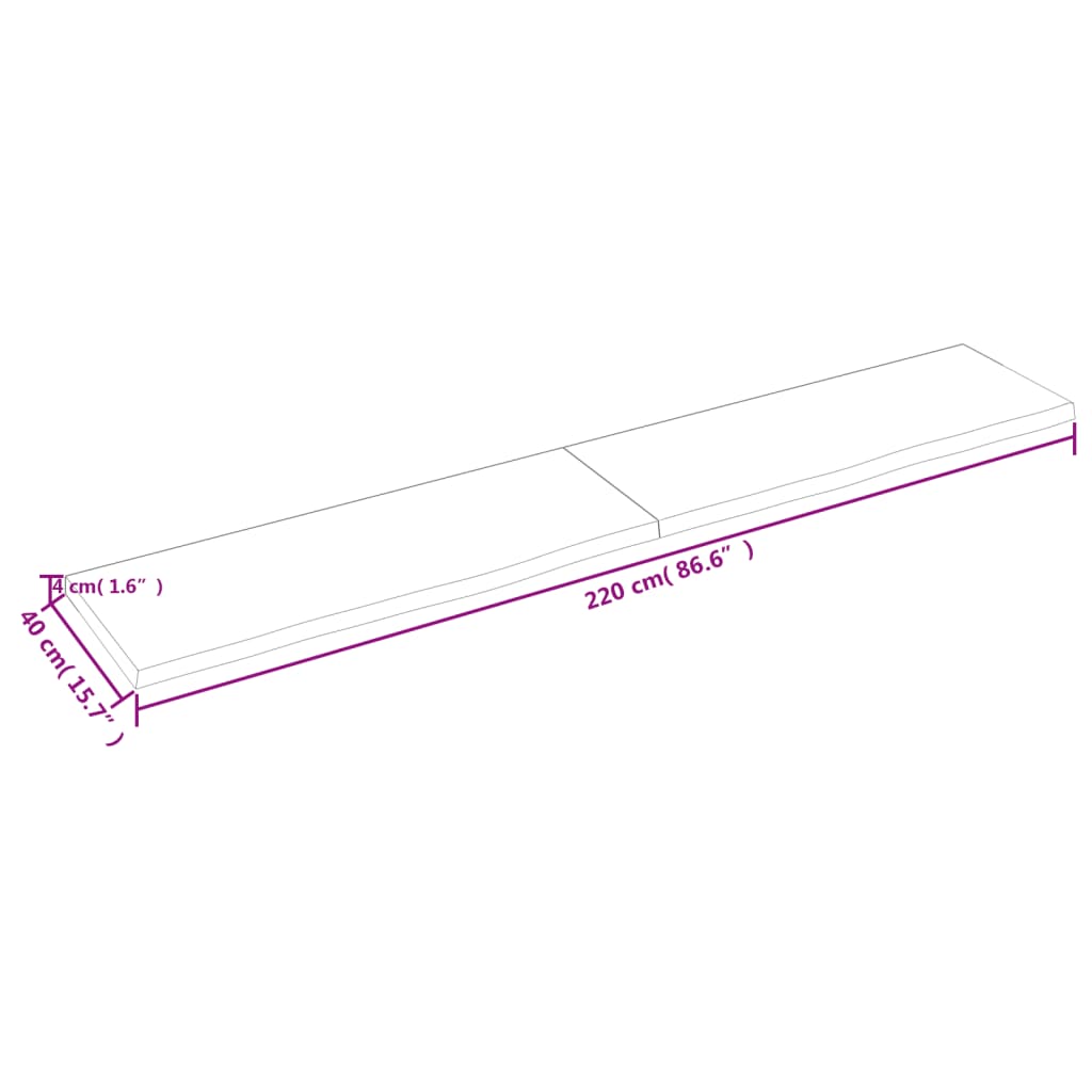 Bänkskiva badrum mörkbrun 220x40x(2-4) cm behandlat massivt trä