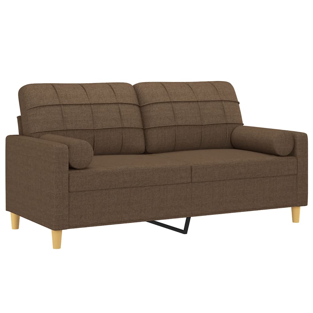 2-sits soffa med prydnadskuddar brun 140 cm tyg