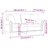 2-sitssoffa med prydnadskuddar brun 140 cm sammet