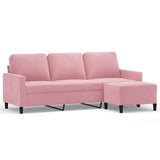 3-sitssoffa med fotpall rosa 180 cm sammet