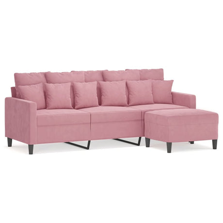 3-sitssoffa med fotpall rosa 180 cm sammet