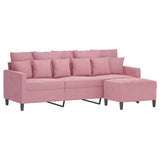 3-sitssoffa med fotpall rosa 180 cm sammet