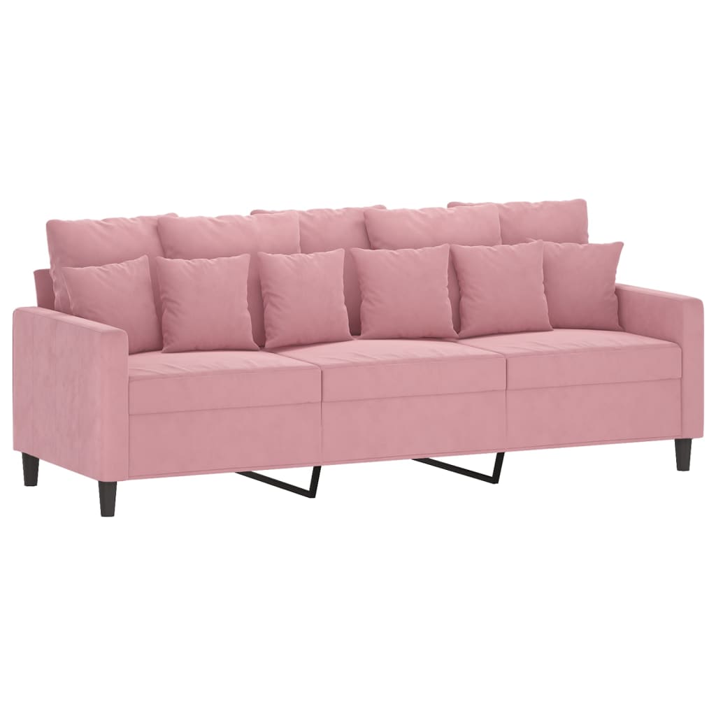 3-sitssoffa med fotpall rosa 180 cm sammet