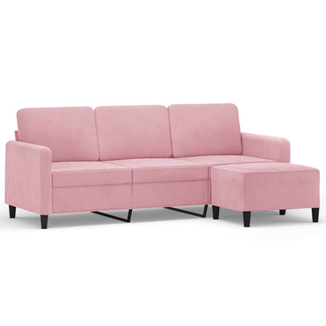 3-sitssoffa med fotpall rosa 180 cm sammet