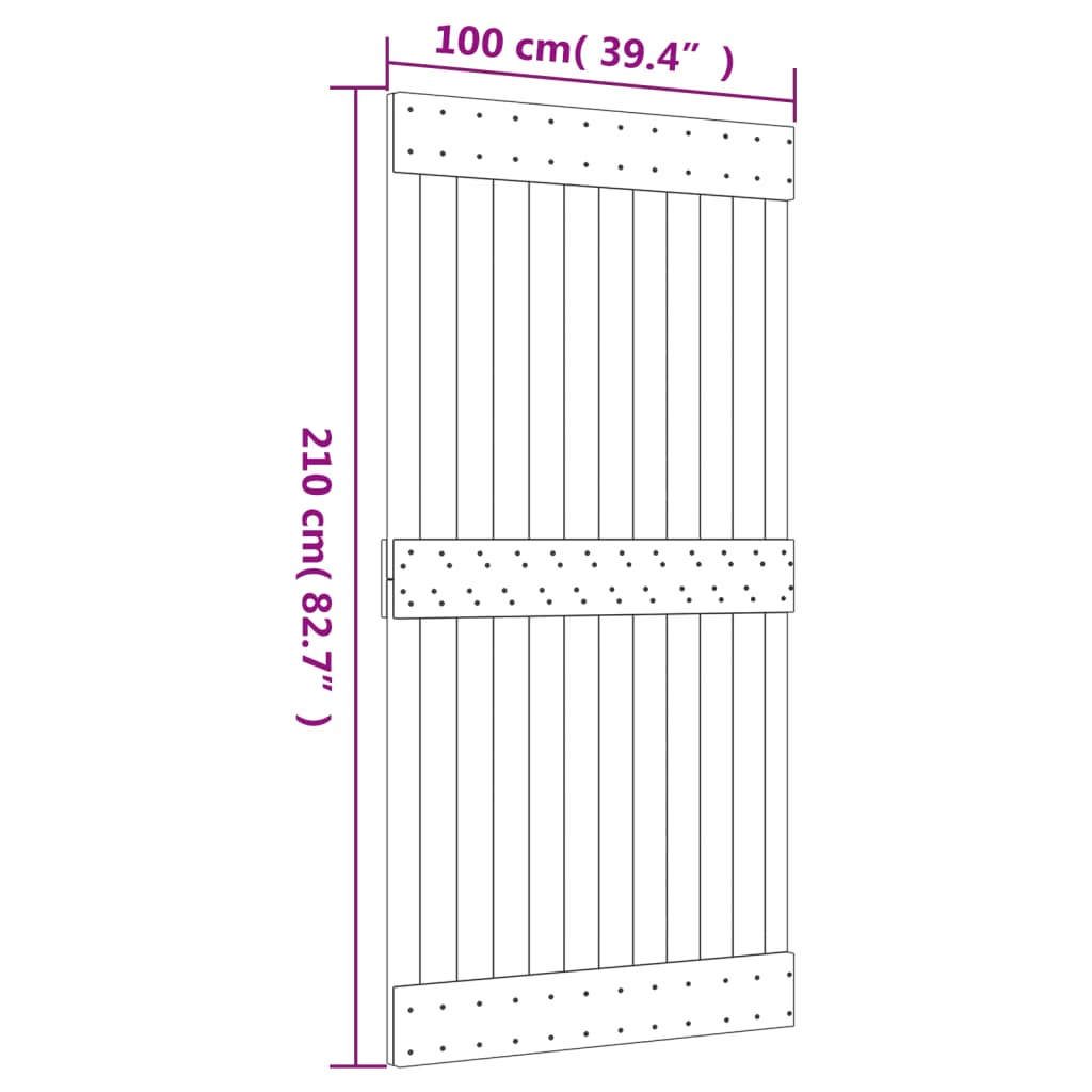 Skjutdörr med beslag 100x210 cm massiv furu