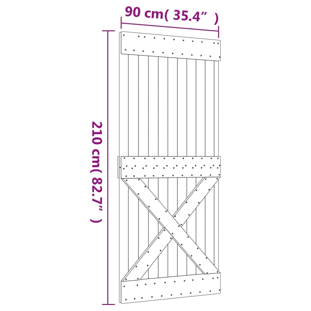 Skjutdörr med beslag 90x210 cm massiv furu