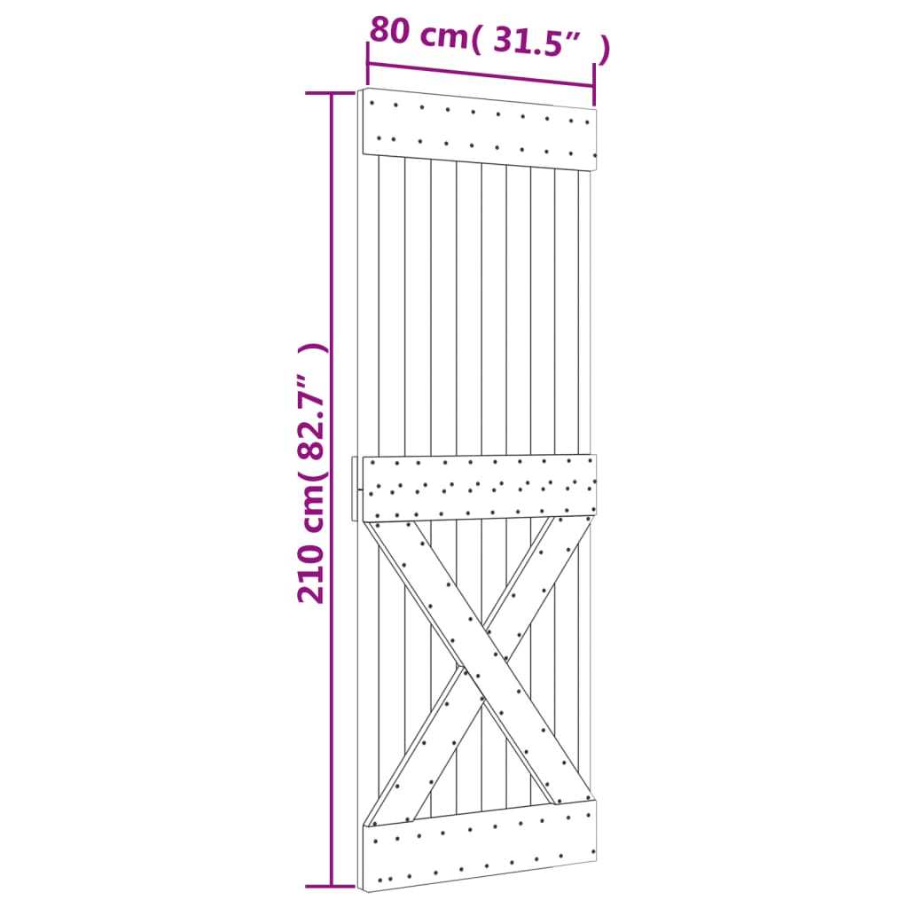 Skjutdörr med beslag 80x210 cm massiv furu