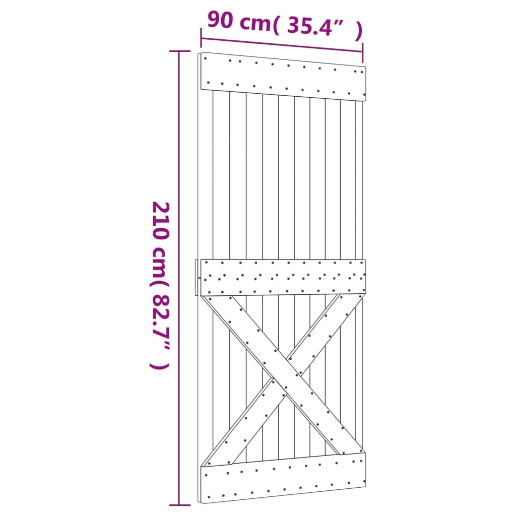 Skjutdörr med beslag 90x210 cm massiv furu