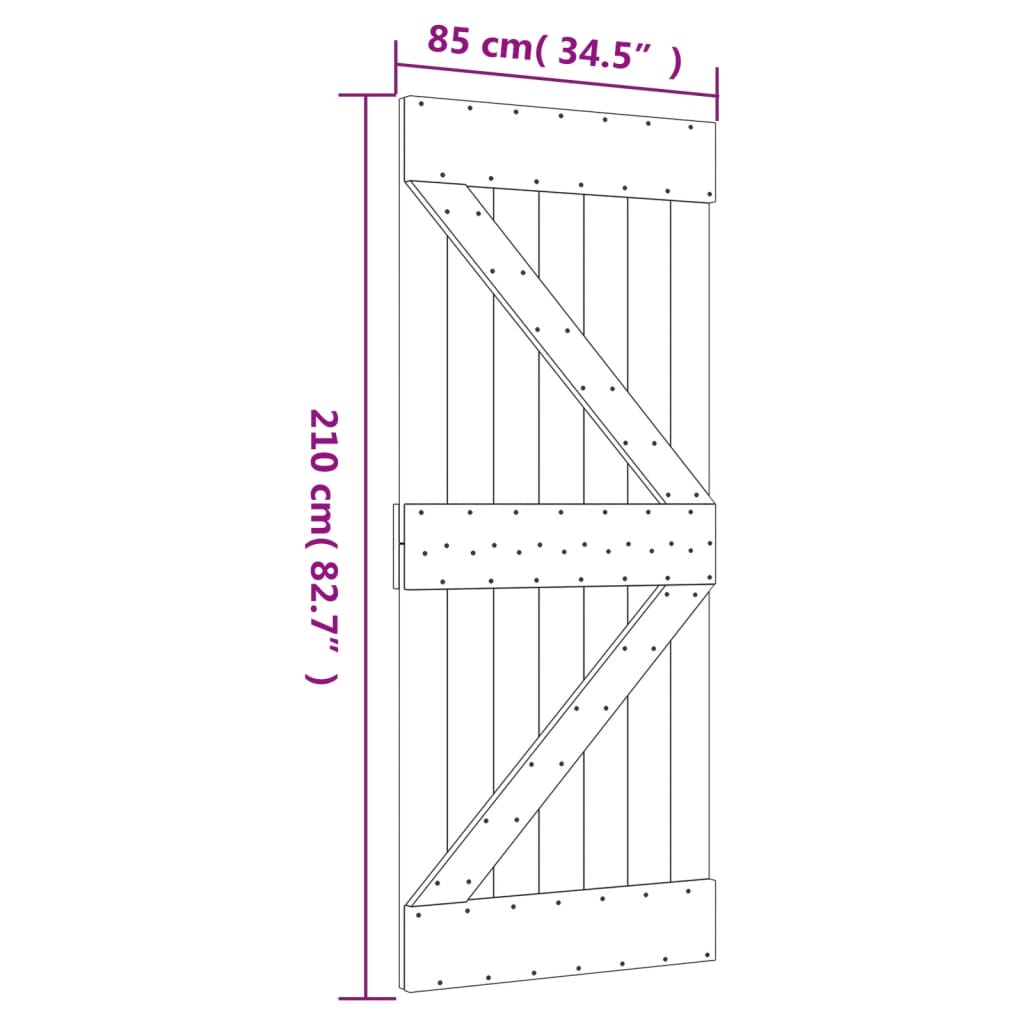 Skjutdörr med beslag 85x210 cm massiv furu