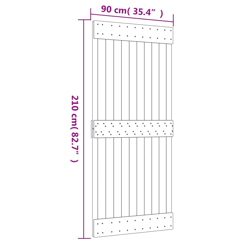 Skjutdörr med beslag 90x210 cm massiv furu