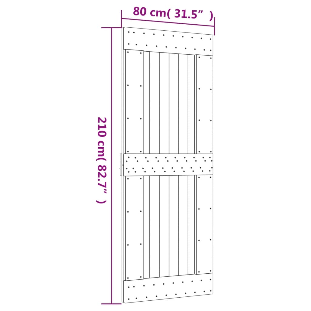 Skjutdörr med beslag 80x210 cm massiv furu