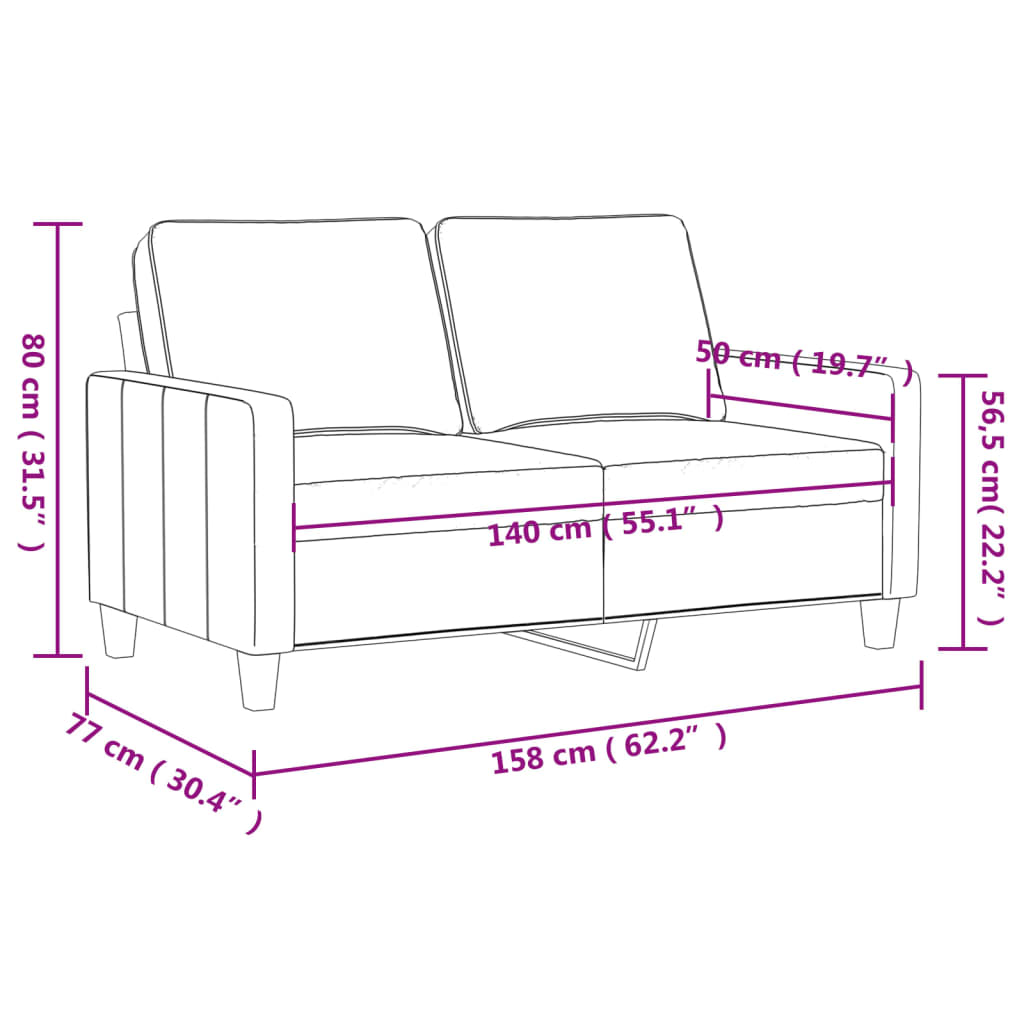 2-sitssoffa vinröd 140 cm sammet