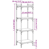 Bokhylla 4 hyllplan sort 40x30x120 cm konstrueret træ