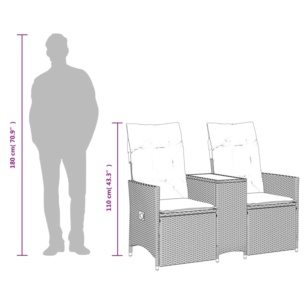 Trädgårdssoffa fällbar 2-sits med bord brun konstrotting