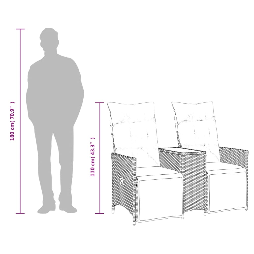 Trädgårdssoffa fällbar 2-sits med bord brun konstrotting